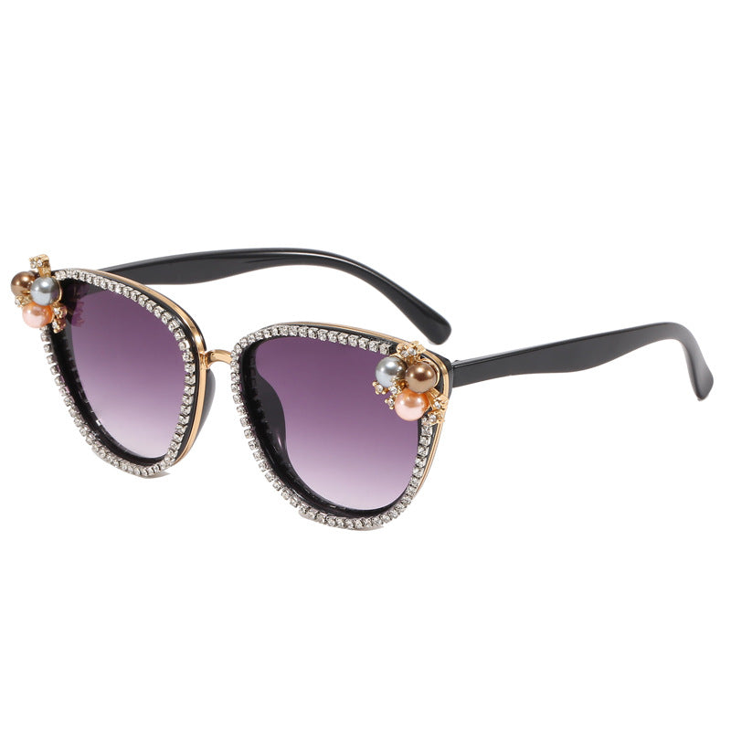 Damen glamouröse Sonnenbrille mit Perlen- und Kristalldekoration Brehn