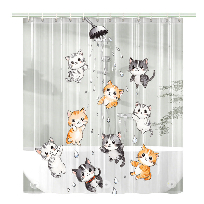 Süßer Duschvorhang im Cartoon-Katzen-Design Brehn