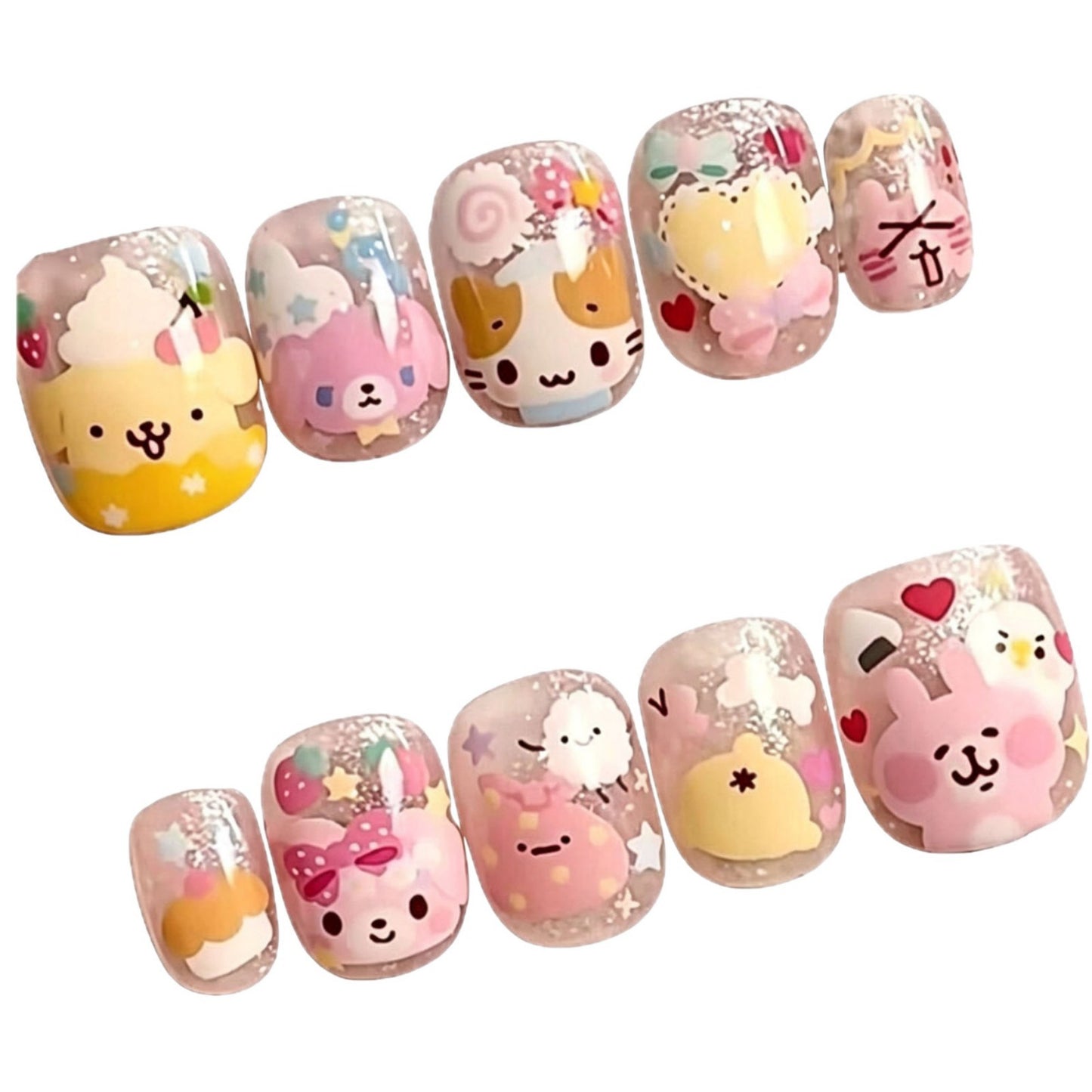 Verspieltes Cartoon-Charakter-Nagelkunst-Set Brehn