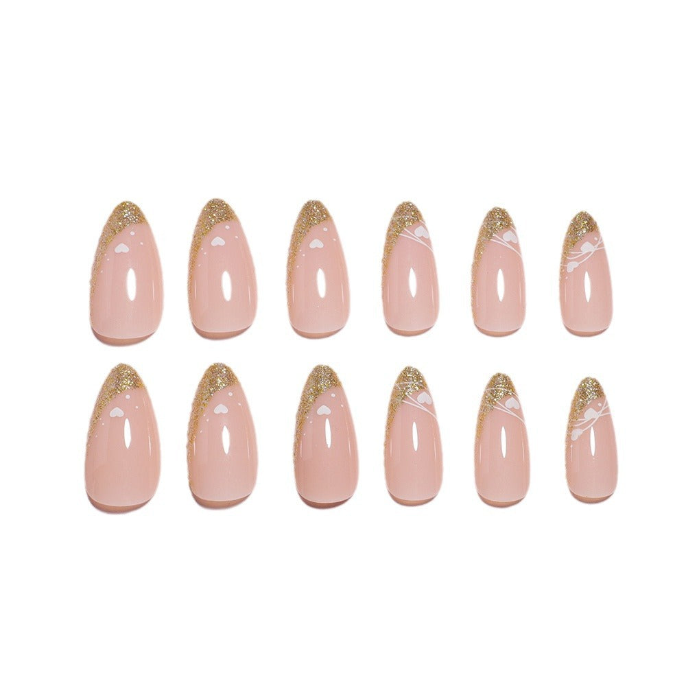 Stylische Glitzer French Tip Press-On Nägel Brehn