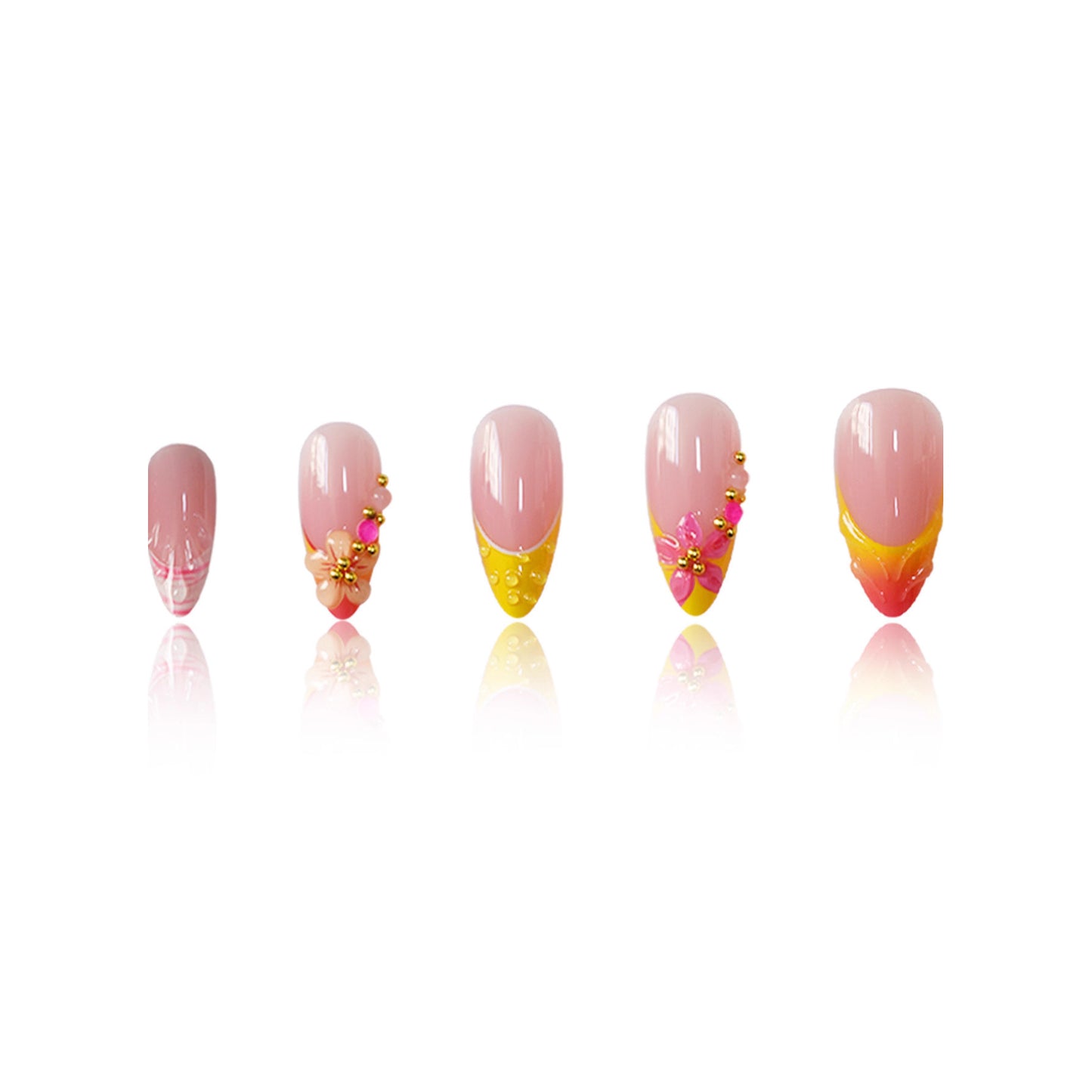 Künstlerisches florales Akzent Press-On Nagelset Brehn