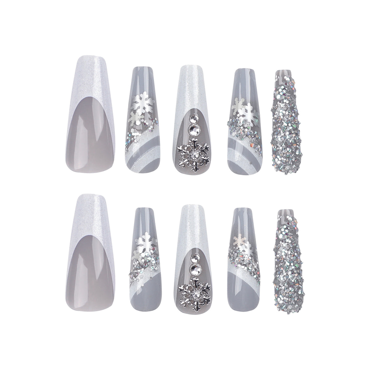 Elegante Kunstnägel mit Glitzer- und Schnee-Design Brehn