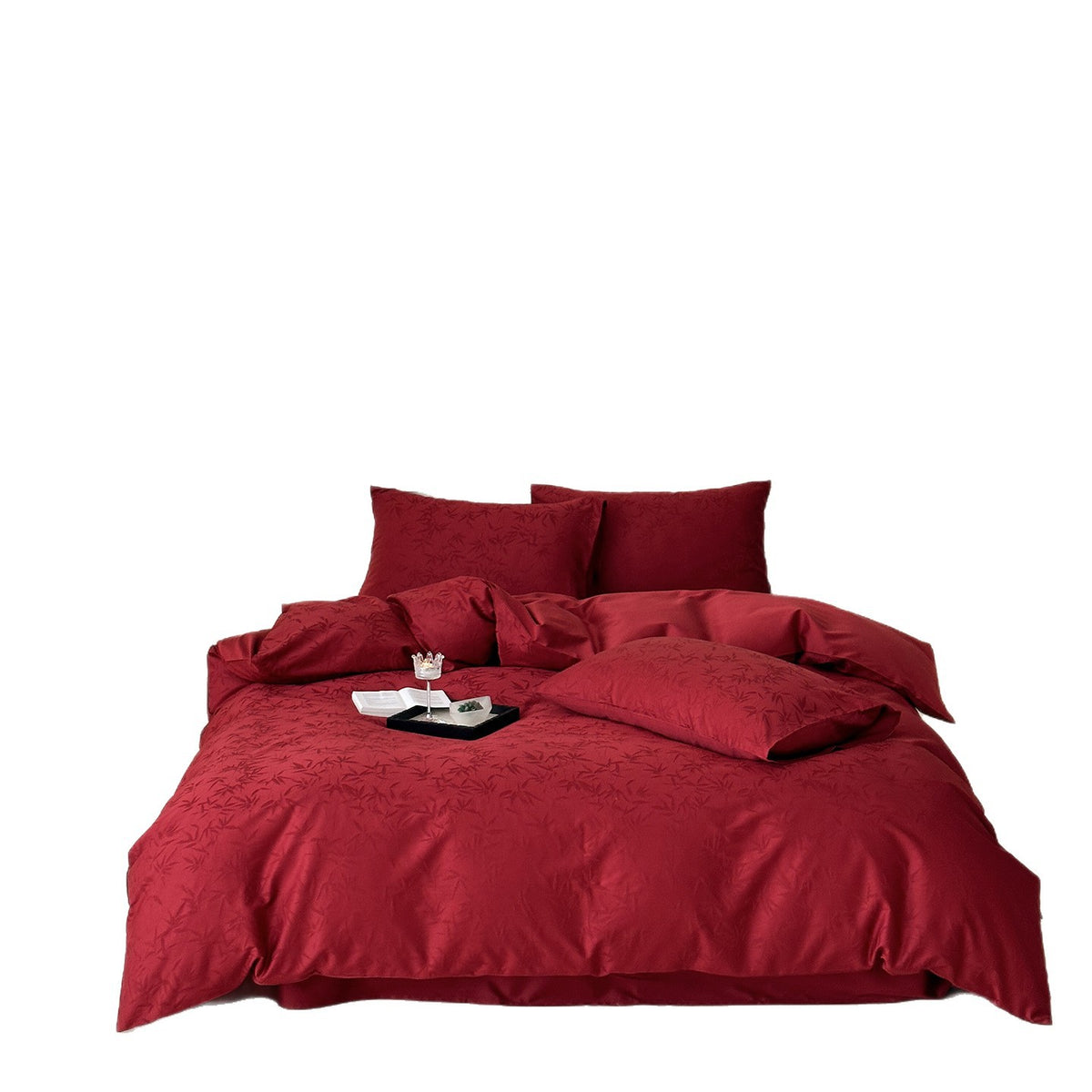 Premium-Bettwäschegarnitur aus Baumwollsatin mit feinem Ton-in-Ton Bambus-Jacquard