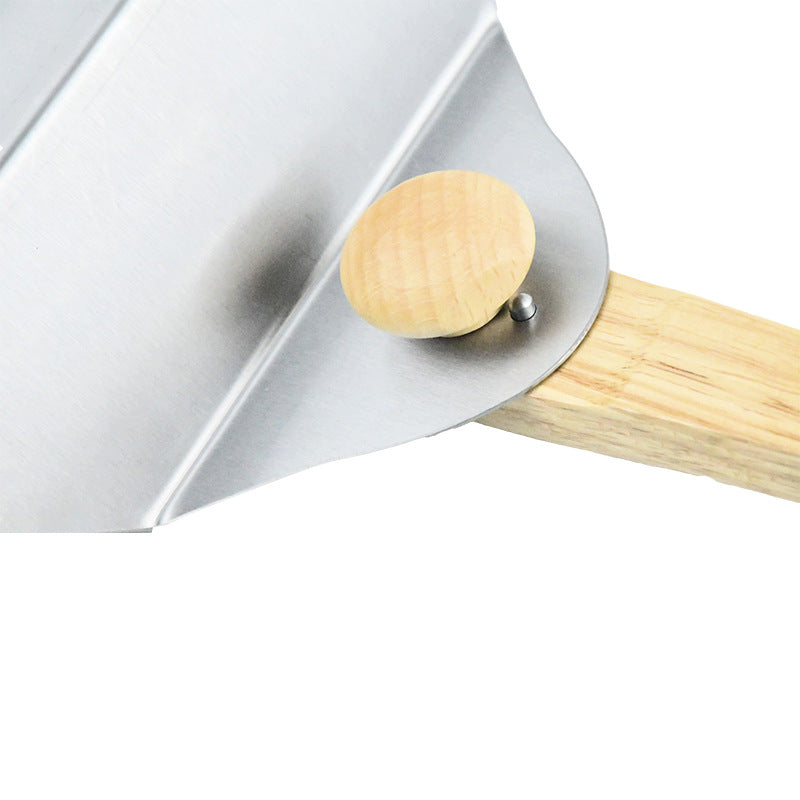 große runde Edelstahl-Pizzaschaufel mit abgeschrägter Kante und durchgehendem Holzgriff Brehn