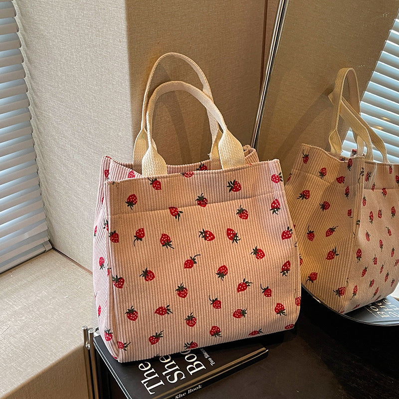 Niedliche Erdbeer-Print Stoff Tasche