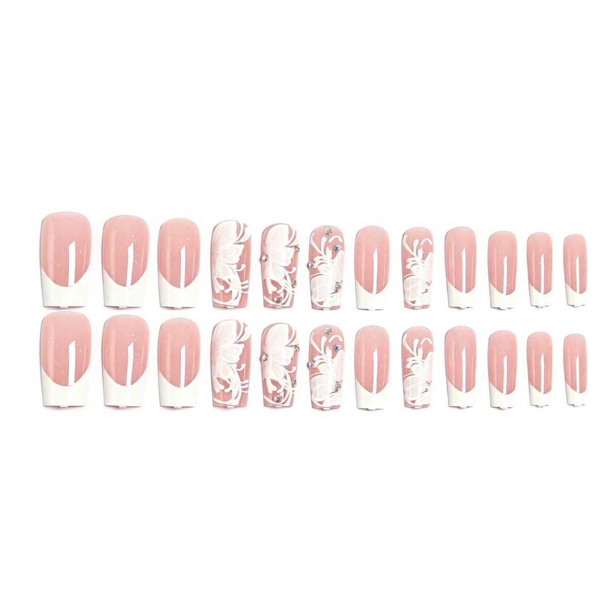 Kunstnagelset mit filigraner Blüten- und Glitzerverzierung Brehn