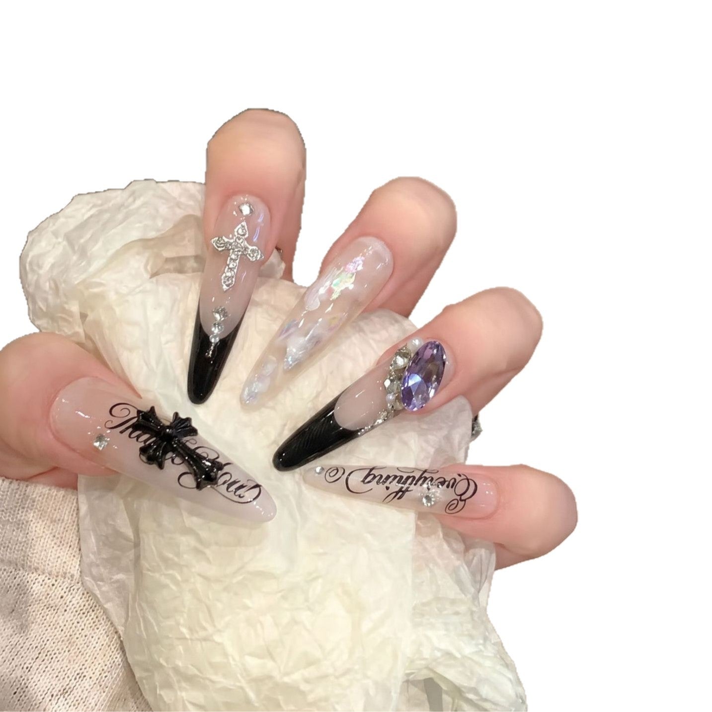Künstlerisches Stiletto Press-On Nagelkunst Set mit eleganten dekorativen Elementen Brehn