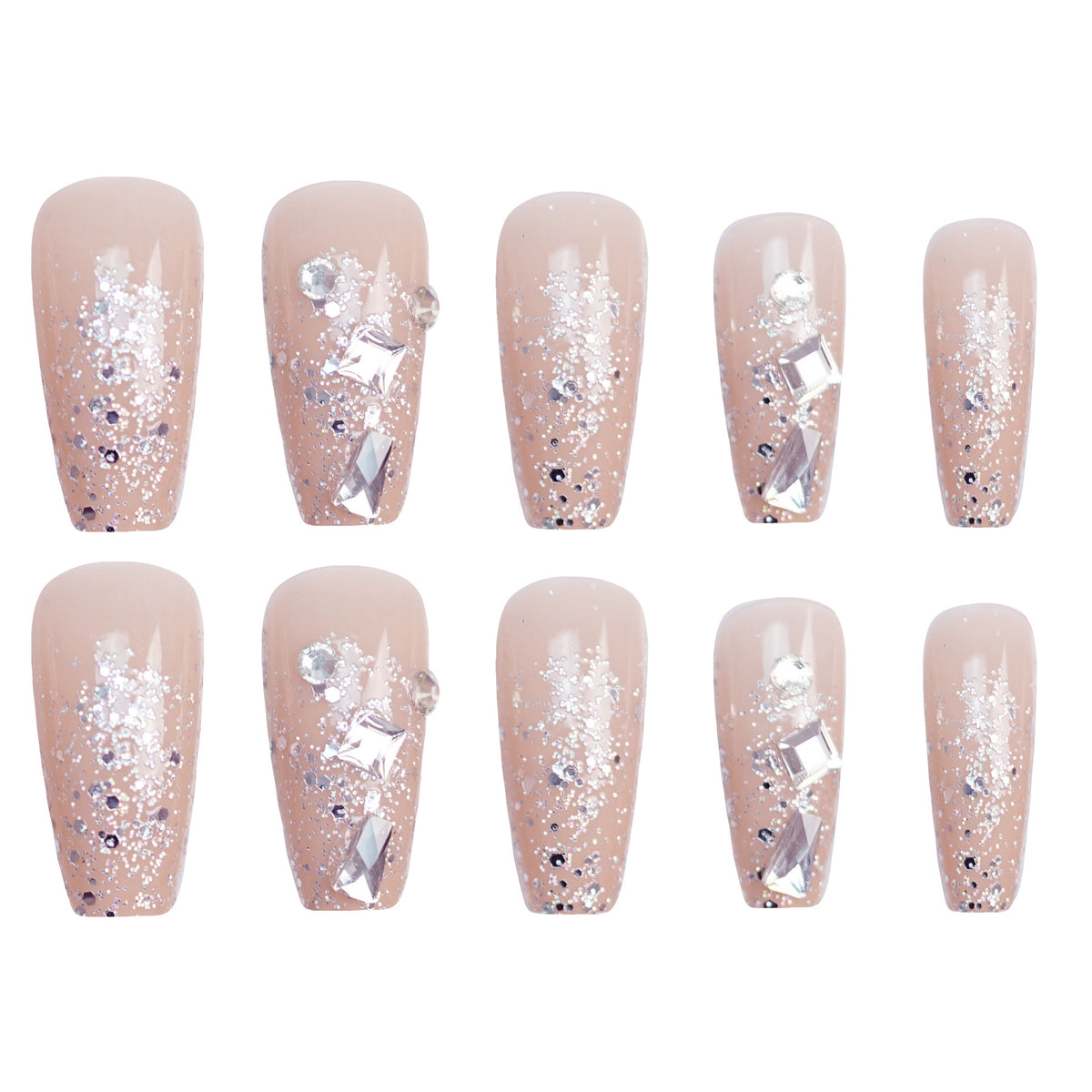 Glitzernde, mit Strass verzierte Press-On-Nagel-Set Brehn