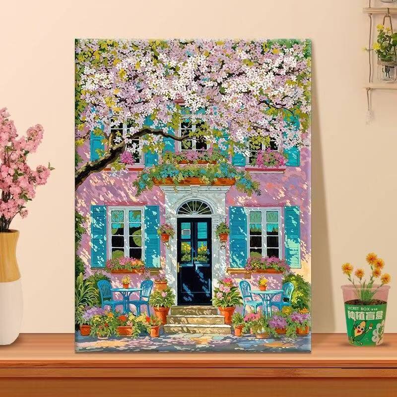 Vibrant Floral Café Landschaft Leinwand Kunst Brehn