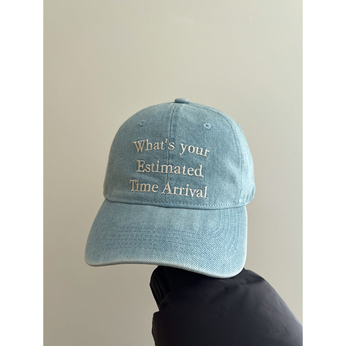 Denim Baseballkappe mit Zitat-Stickerei