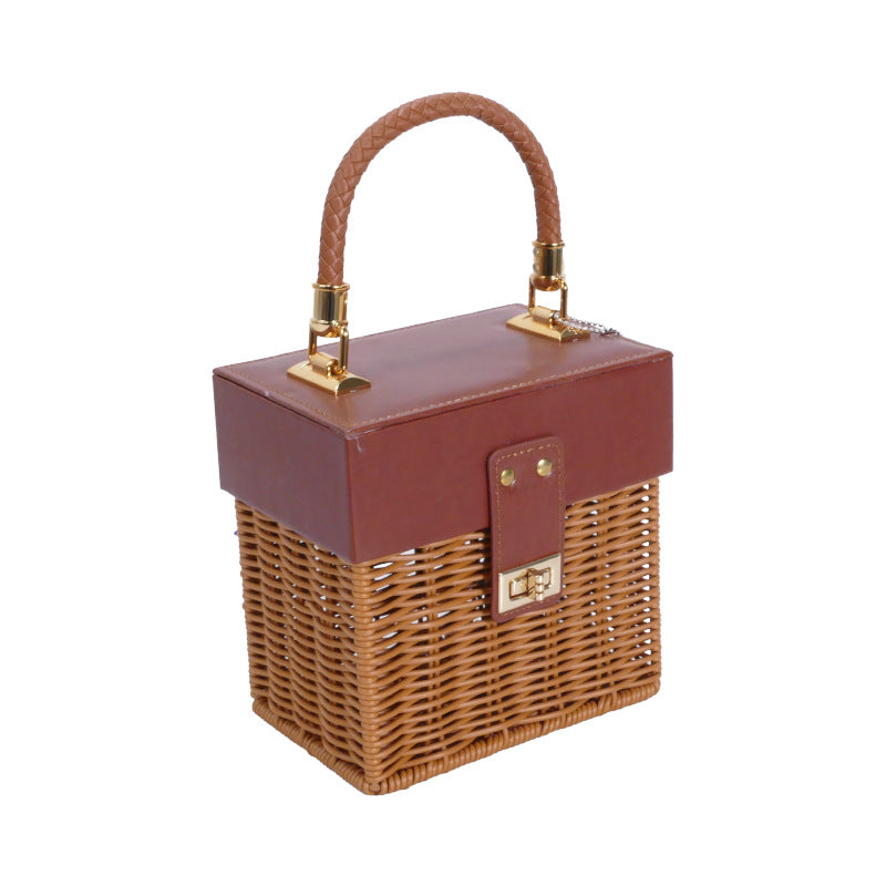 Damen Stilvoller Korb mit elegantem Lederdeckel und geflochtenem Design Brehn