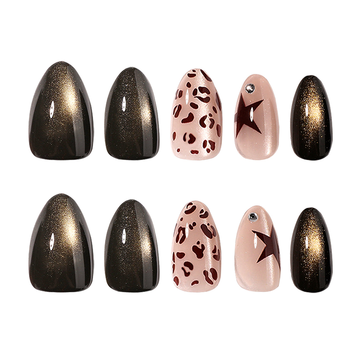 Kunstvolle Nagelverlängerungen mit glamourösen Leo-Design Brehn