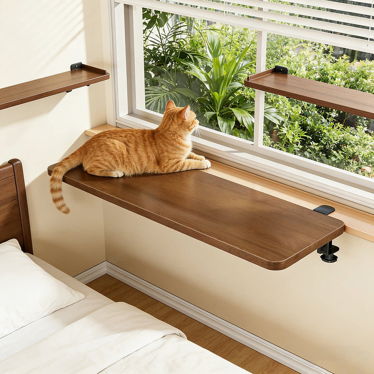 Fenster montierter Klemmen-Schwimmender Katzenliege-Regal mit verstärkter Halterung und kratzfester Holzmaserung Oberfläche