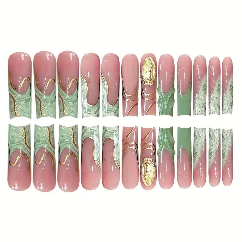 Luxe Marmorierte Press-On Nagelkunst Brehn