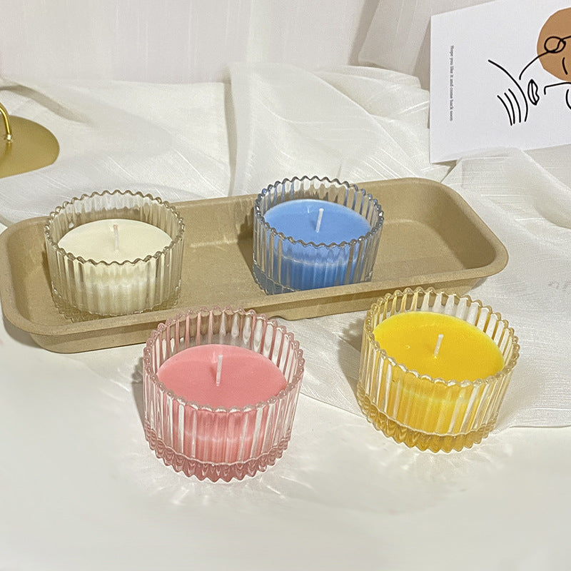 Rippenglas Vintage-Style Glasbehälter Duftsojakerze mit dekorativem Deckel