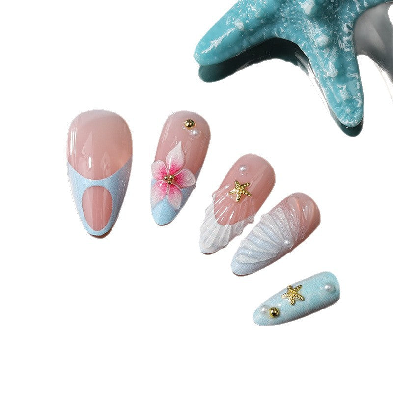 Künstlerisches von Meer inspiriertes Press-On Nagelset Brehn
