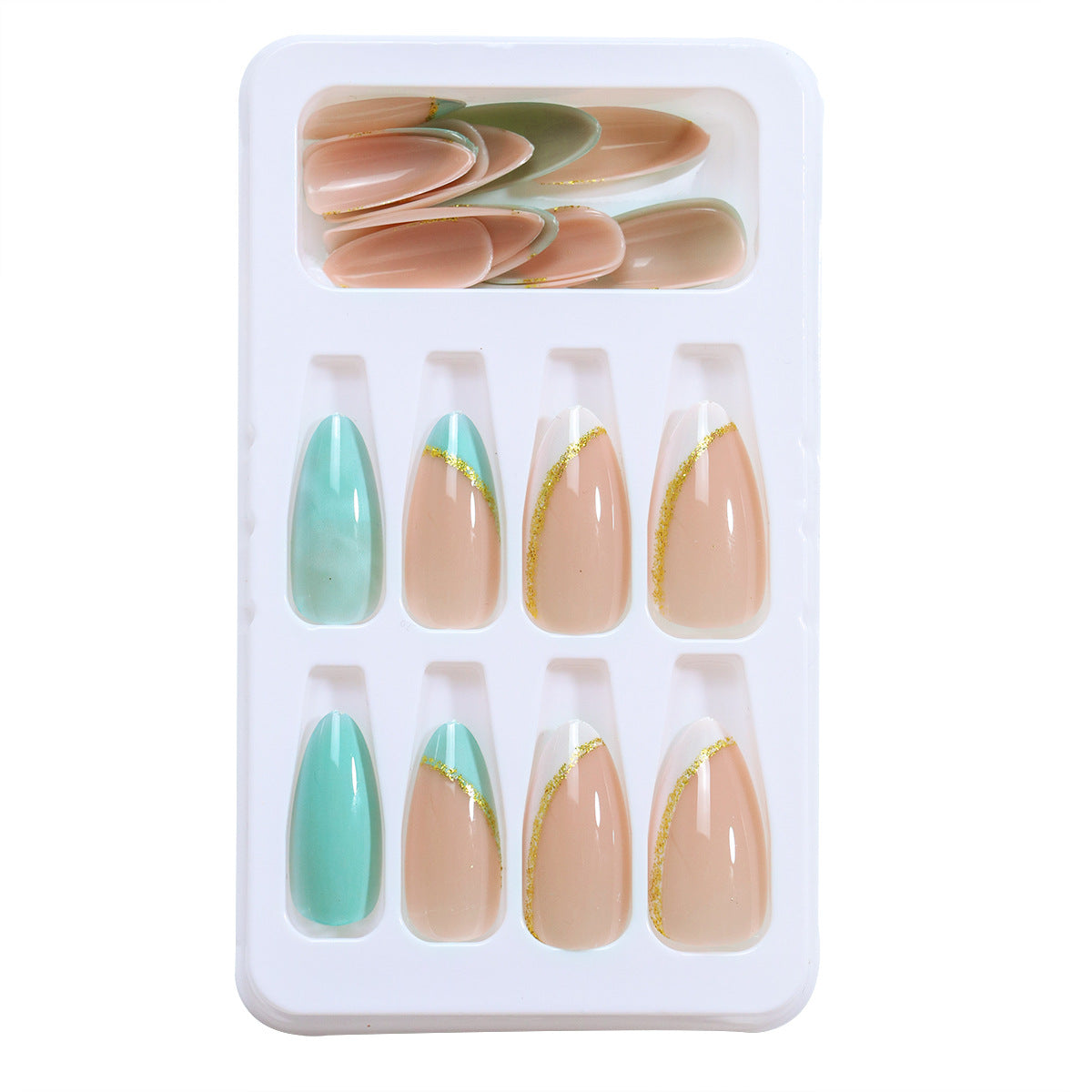 Elegante Stiletto Press-On Nägel Set mit goldenen Akzenten Brehn