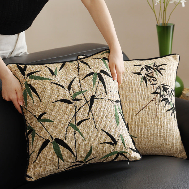 Gewebter dekorativer Kissenbezug mit Bambusblatt-Jacquard und Kontrastpaspel Brehn