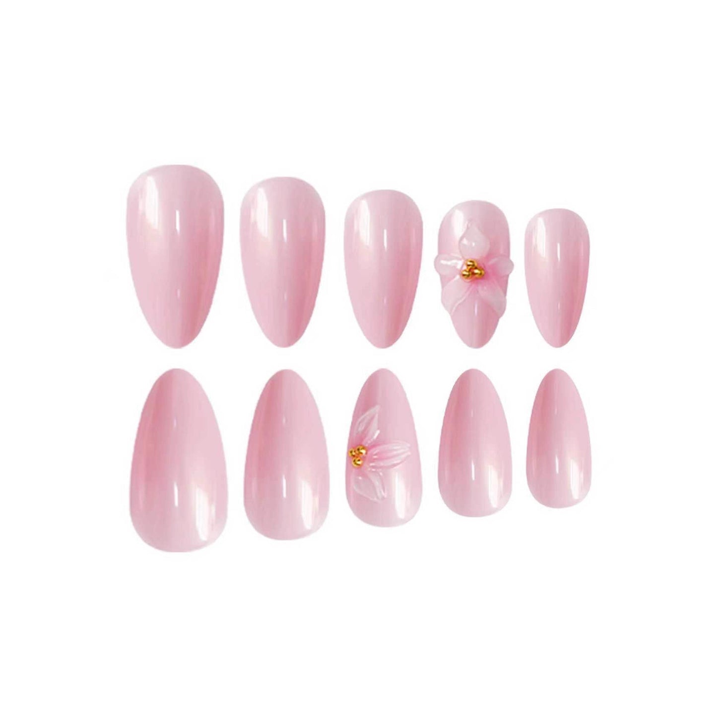 Blumenverzierte Stiletto Press-On Nagelkunst Brehn