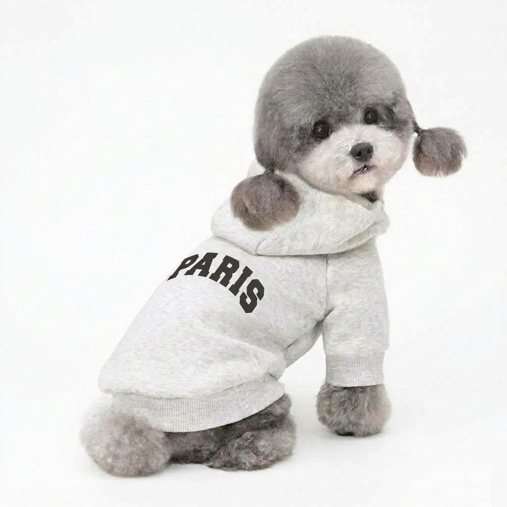 Kleiner Hund Kapuzen Baumwoll-Fleece Pullover mit Collegiate PARIS Druck