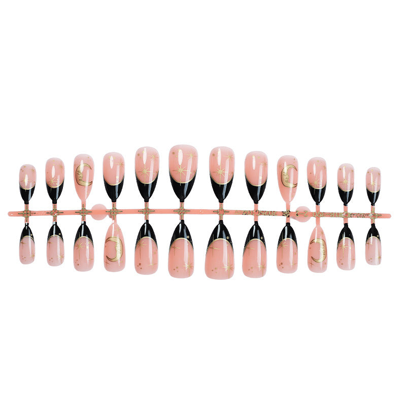 Kunstnagelset mit elegantem Schwarz-Pink-Design und glänzenden Akzenten Brehn