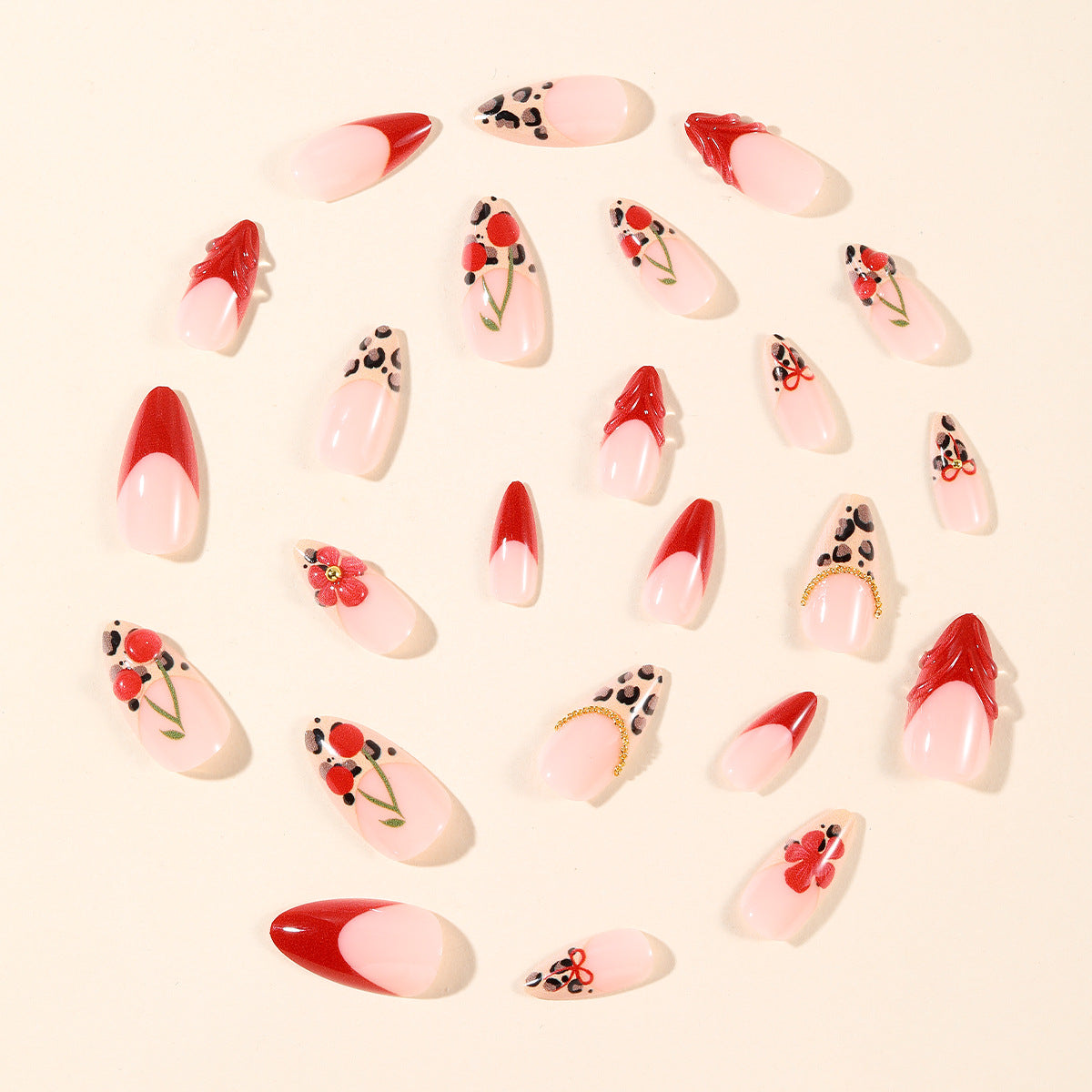 Künstlerische Leopard- und Blumen-Stiletto-Nagelkunst-Erweiterungen Brehn
