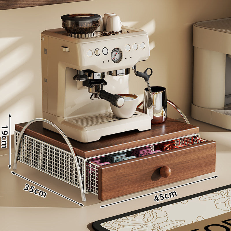 Theke Espresso Maschine Stand mit Holzoberfläche Metallrahmen und herausziehbarem Stauraum Fach