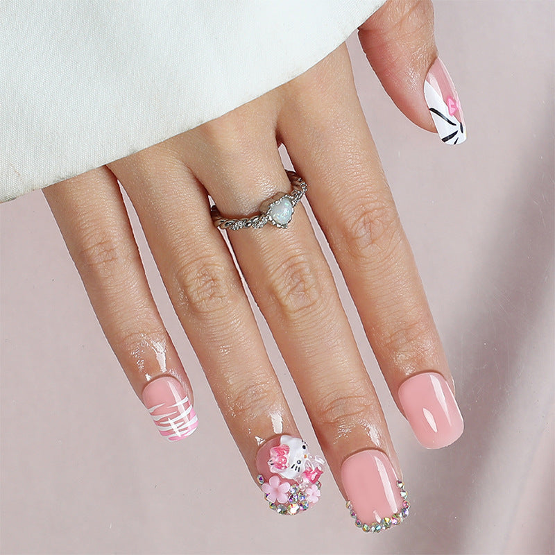 Künstlerisches Press-On Nagelset mit niedlichen Charakterdesigns Brehn