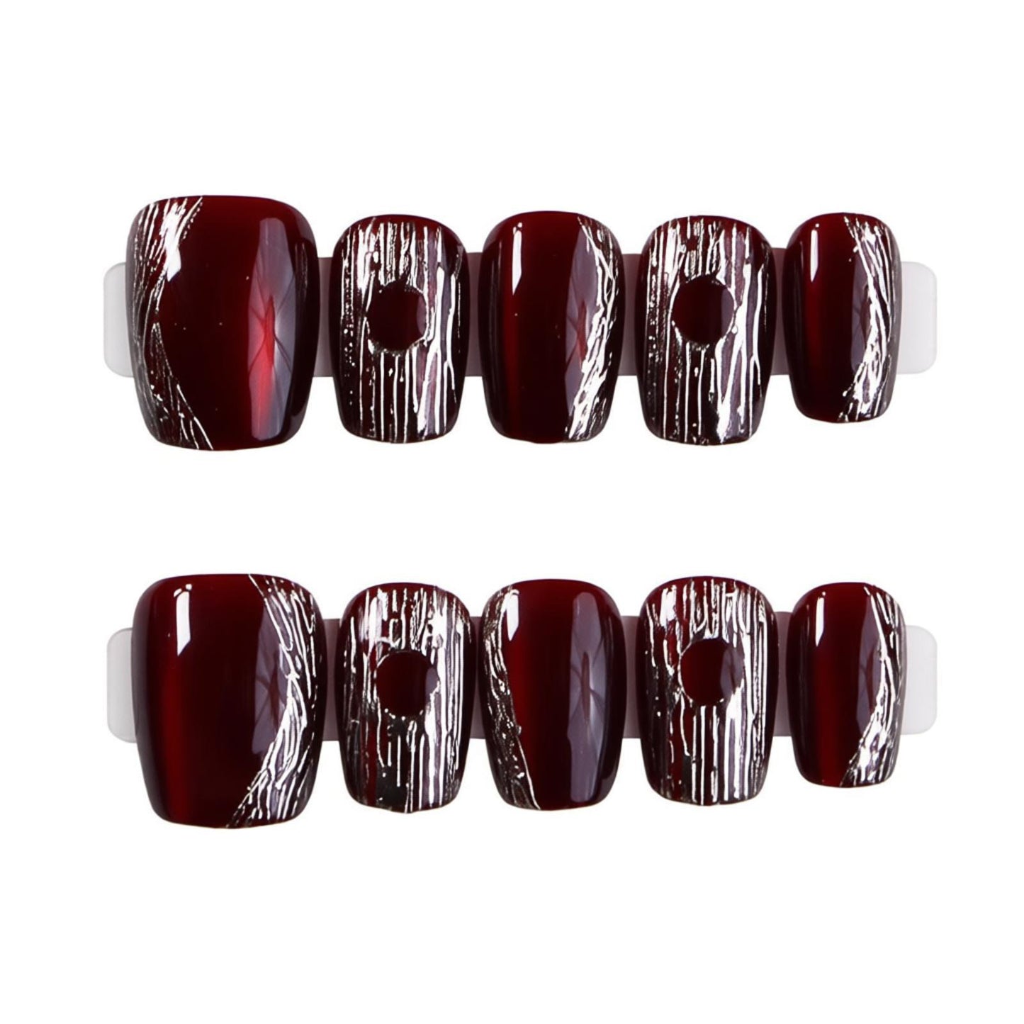 Chic mandelförmiges Press-On-Nagelset mit eleganten silbernen Akzenten Brehn