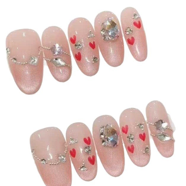 Dekoratives Press-On Nail Art Set mit Herz- und Steinakzenten 1791774456
