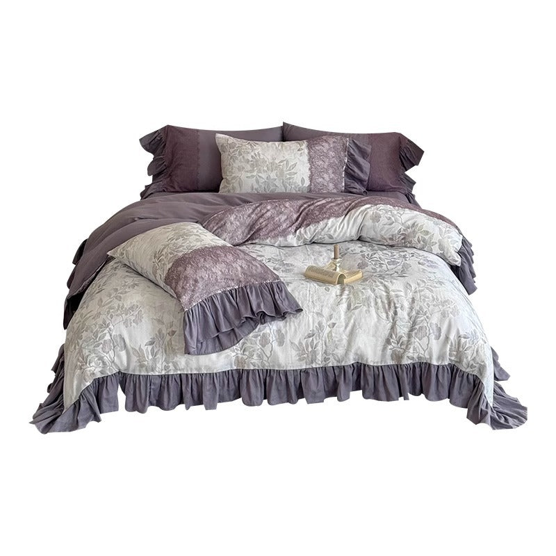 Rüschend floral Baumwoll-Leinen Bettbezug Set