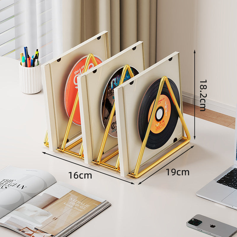 Dreieckiger Metall-Desktop-Vinyl- und LP-Teiler-Organizer mit rutschfester Basis