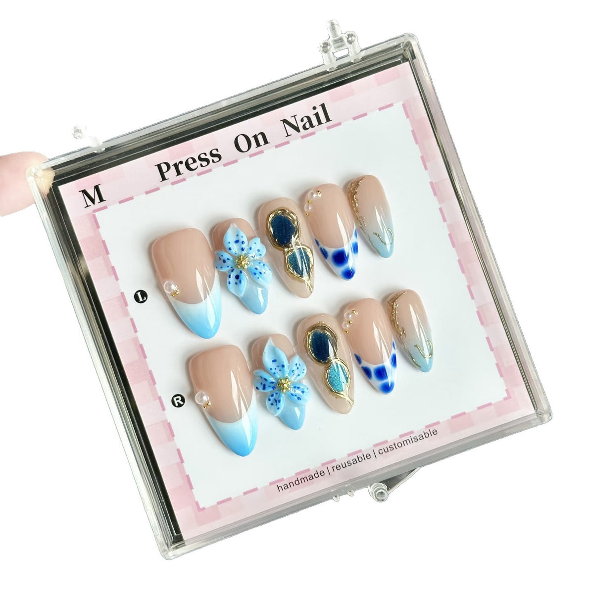 Künstlerische Press-On-Nagel-Set mit floralem und gradientem Design