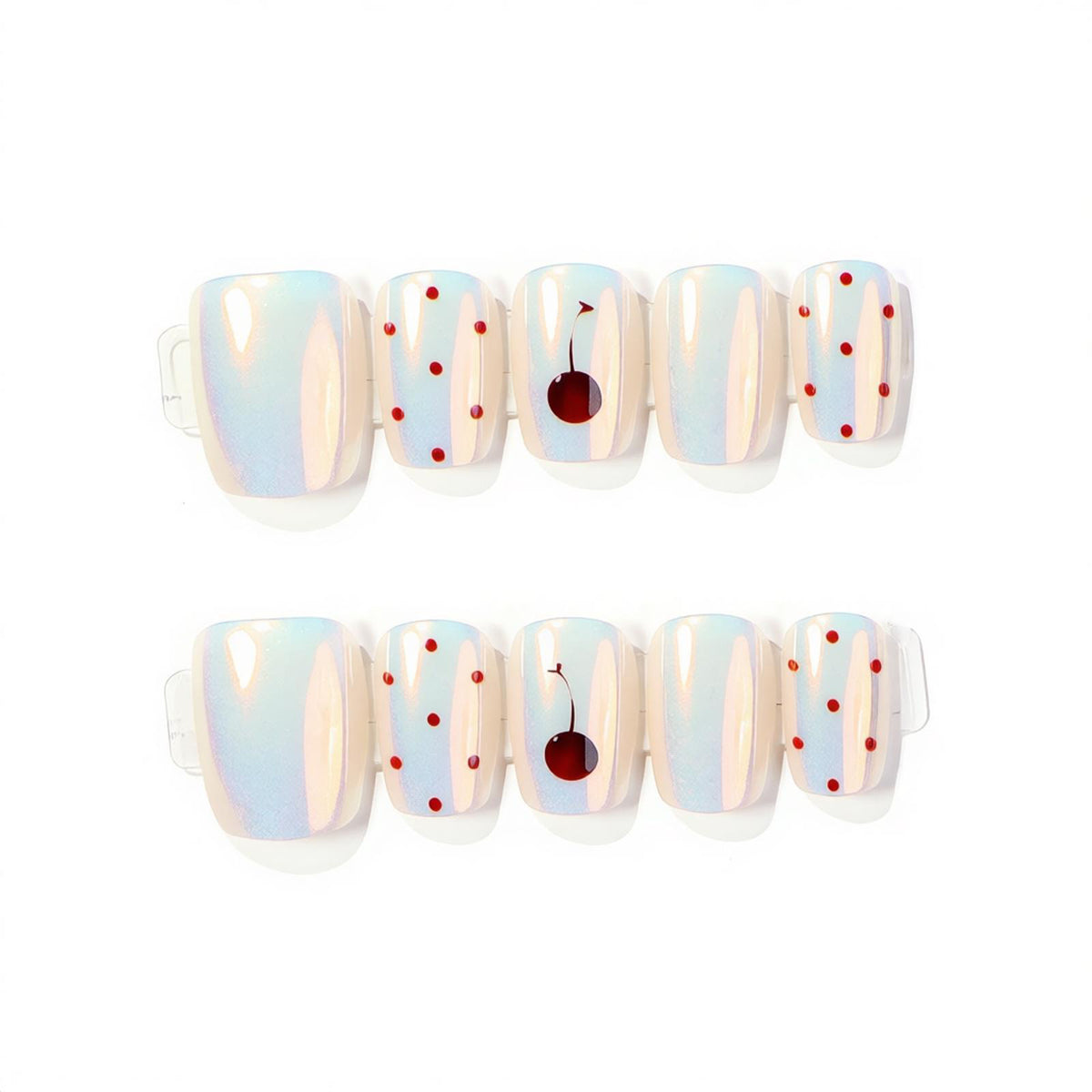 Künstlerisches Druck-Nagelkunst-Set mit Kirsch- und Pünktchen-Design Brehn