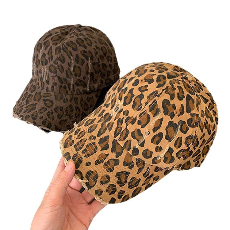 Damen Zerrissene Leopardenmuster Baseballcap Brehn