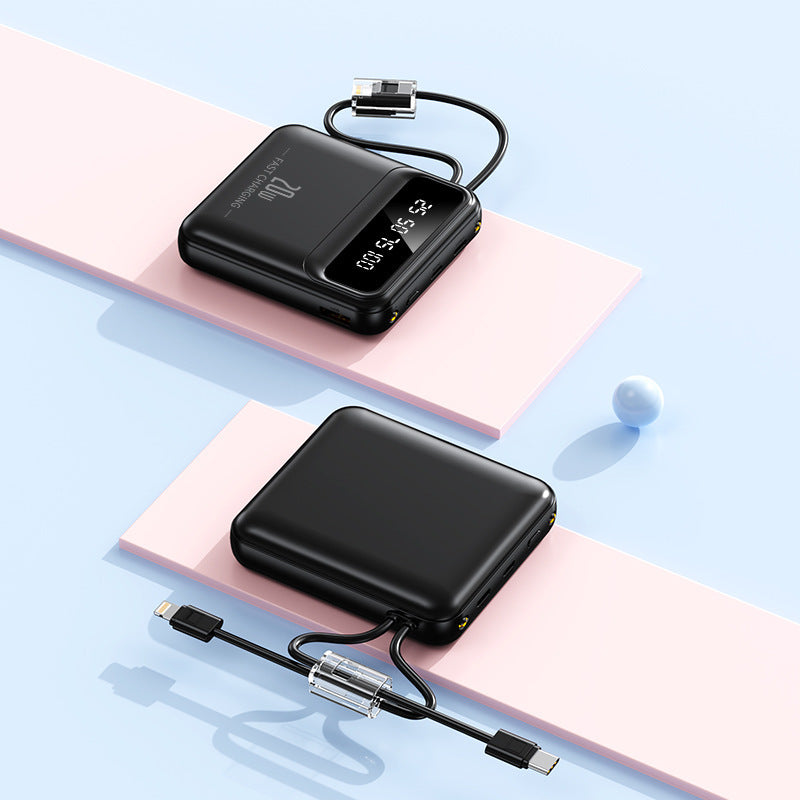 Tragbare Powerbank mit integriertem Ladekabel und digitaler Anzeige Brehn