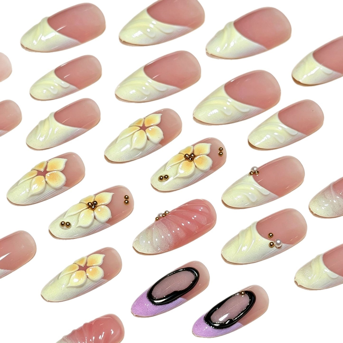 Künstlerische 3D Blumen Press-On Nagelverlängerungen Brehn