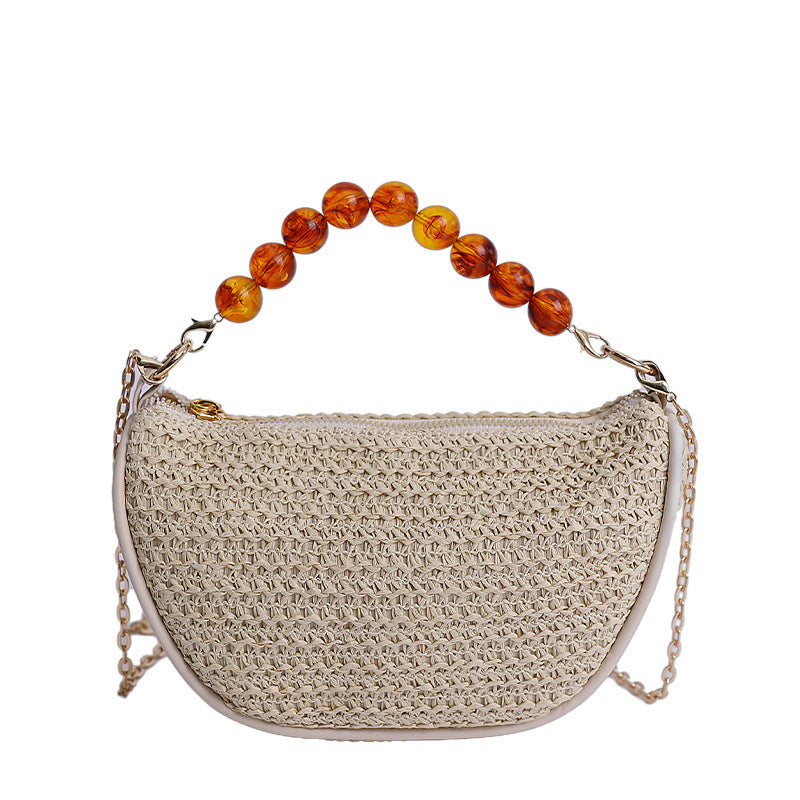 Stylische gewebte Handtasche mit Perlen-Griff Brehn