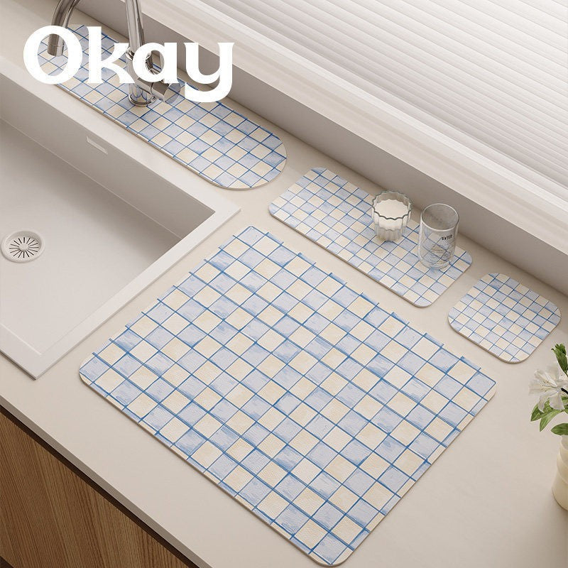 Absorbent Microfiber Dish Drying and Sink Protector Mat Set