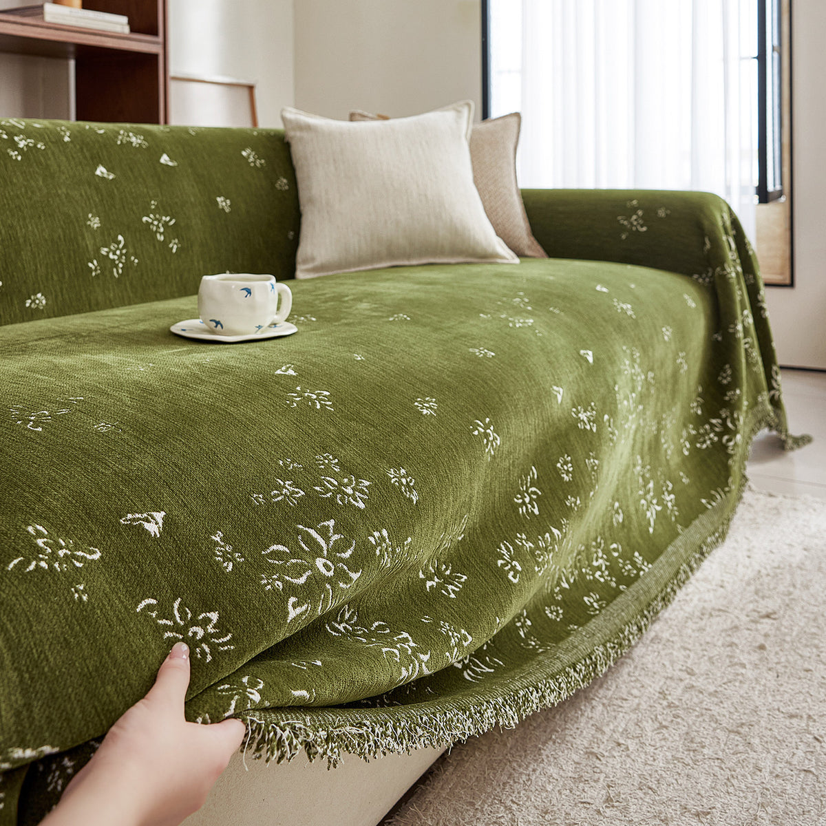 Textured Fringed Jacquard Sofa Throw Slipcover