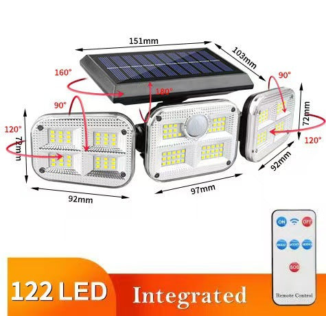 Outdoor Solar Triple-Head LED Sicherheitsflutlicht mit PIR-Bewegungsmelder und verstellbaren Schwenkhaltern Brehn