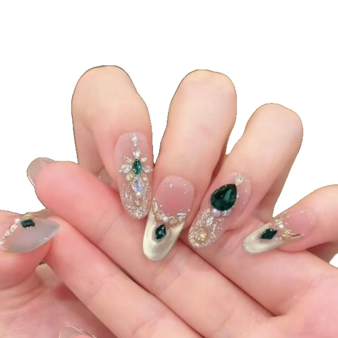 Dekoratives, mit Edelsteinen verziertes Press-On-Nagelset Brehn