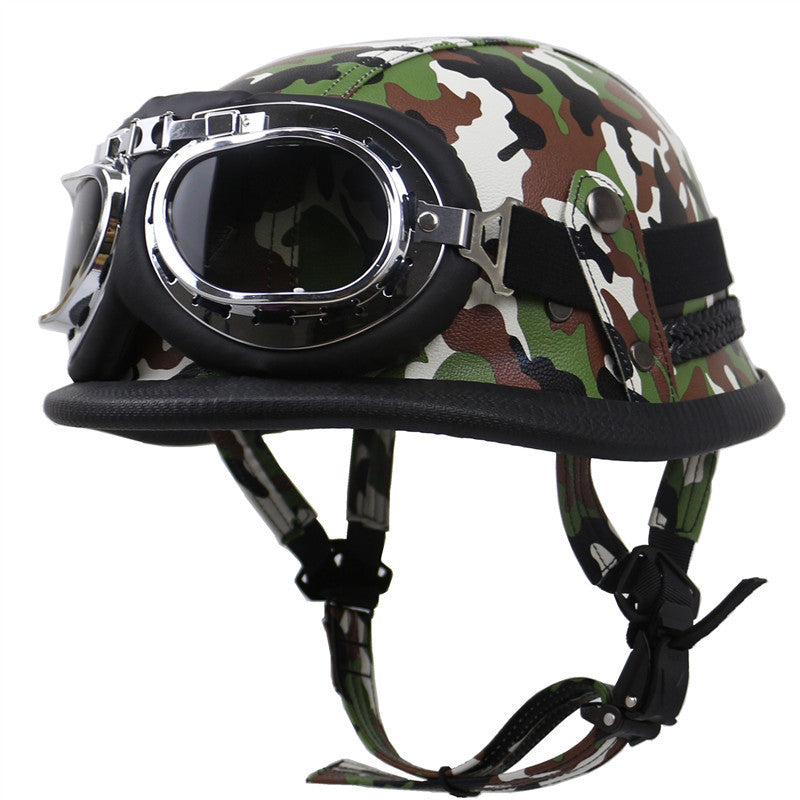 Vintage-Leder-Bikerhelm mit Brille Brehn