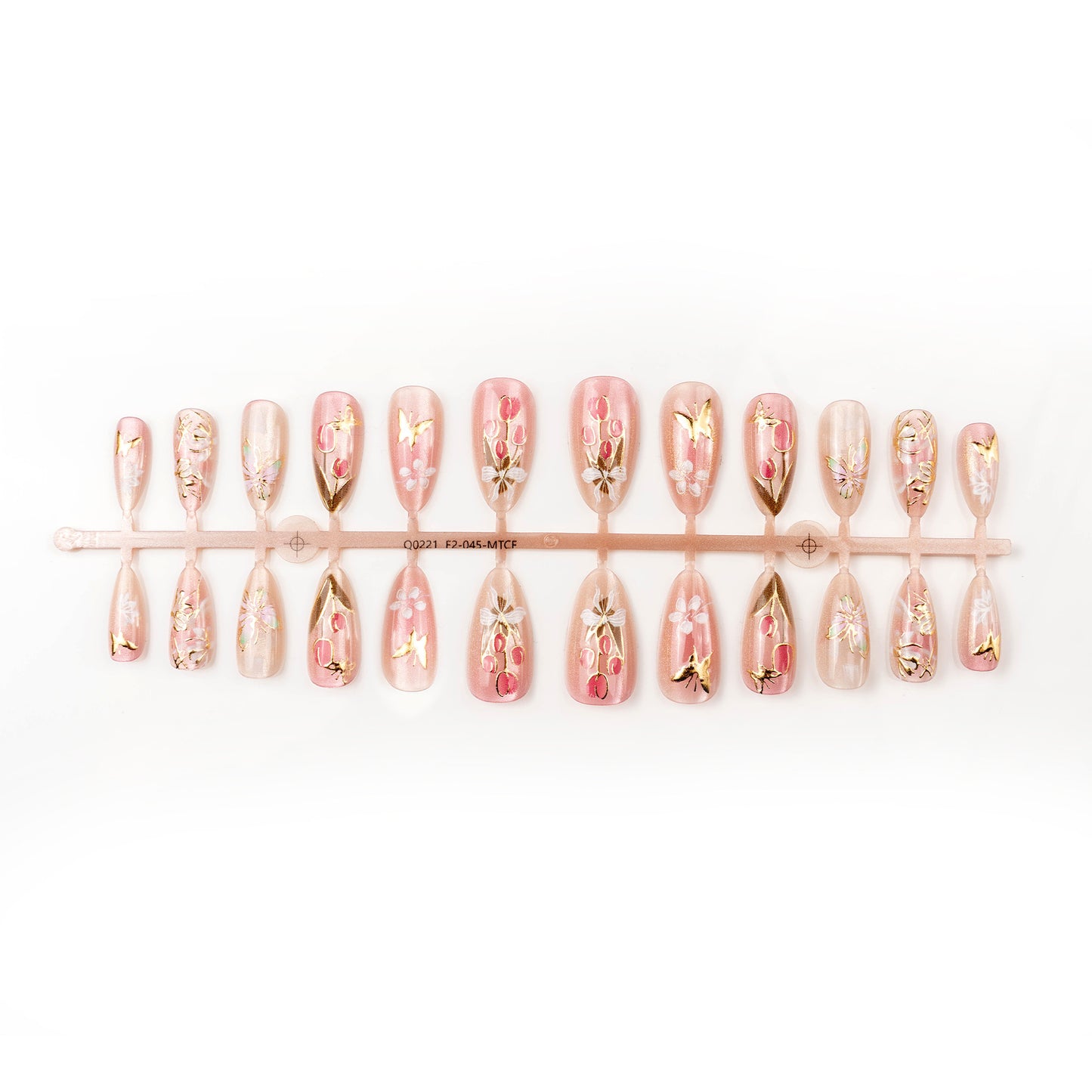 Kunstnagelset mit floralem und goldenen Akzent Brehn