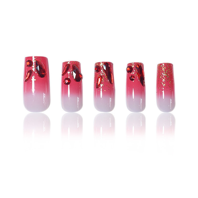 Dekoratives Acryl Press-On Nagelset mit Edelsteinakzenten Brehn
