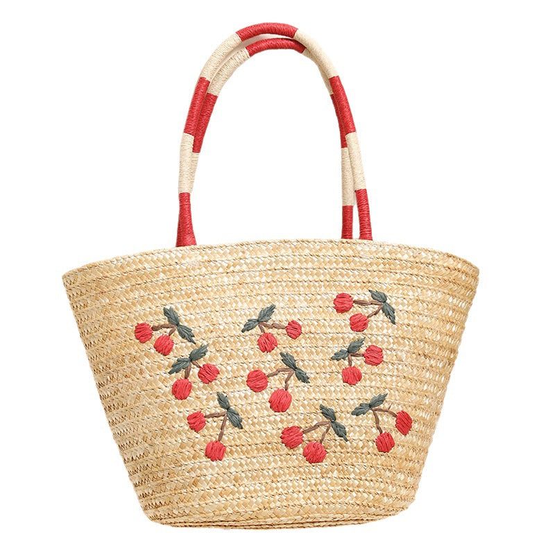 Damen Handgefertigte Korbtasche mit floralem Stickdesign Brehn