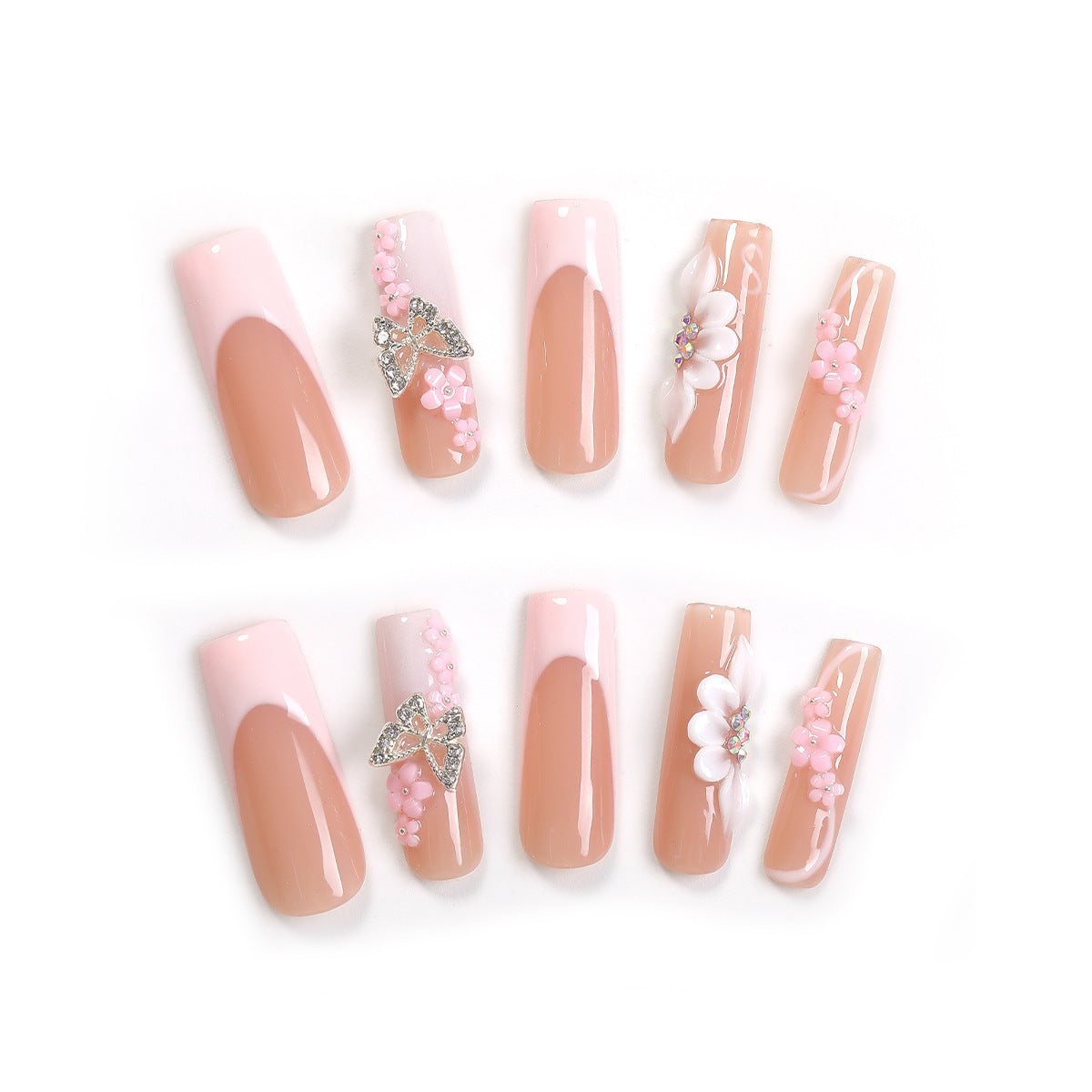 Kunstnagelset mit floralen und extravaganten 3D-Verzierungen Brehn