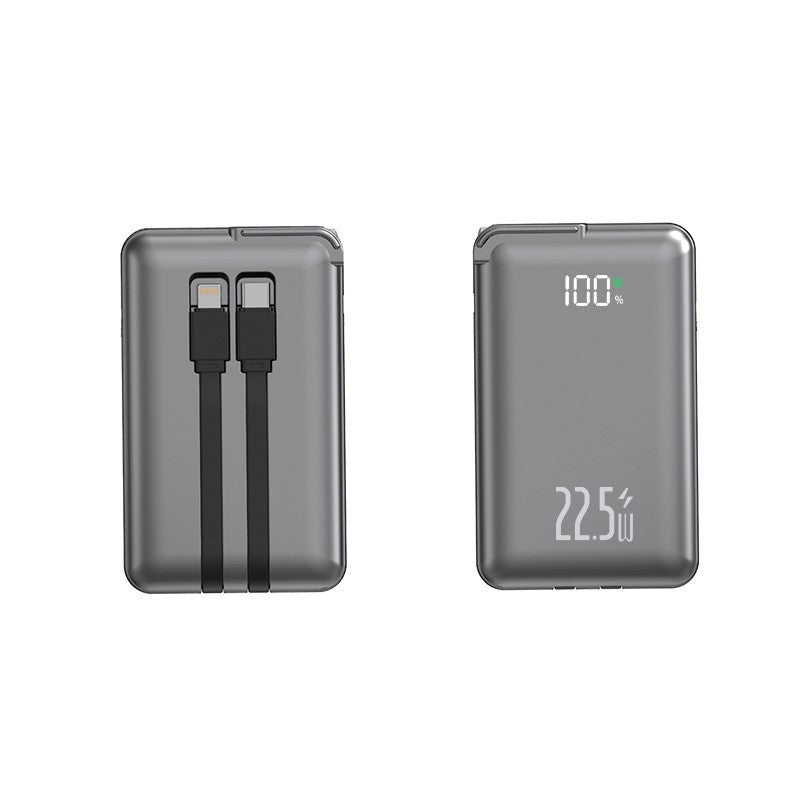 Slim Powerbank mit Integrierten Ladekabeln und Digitaler Anzeige Brehn