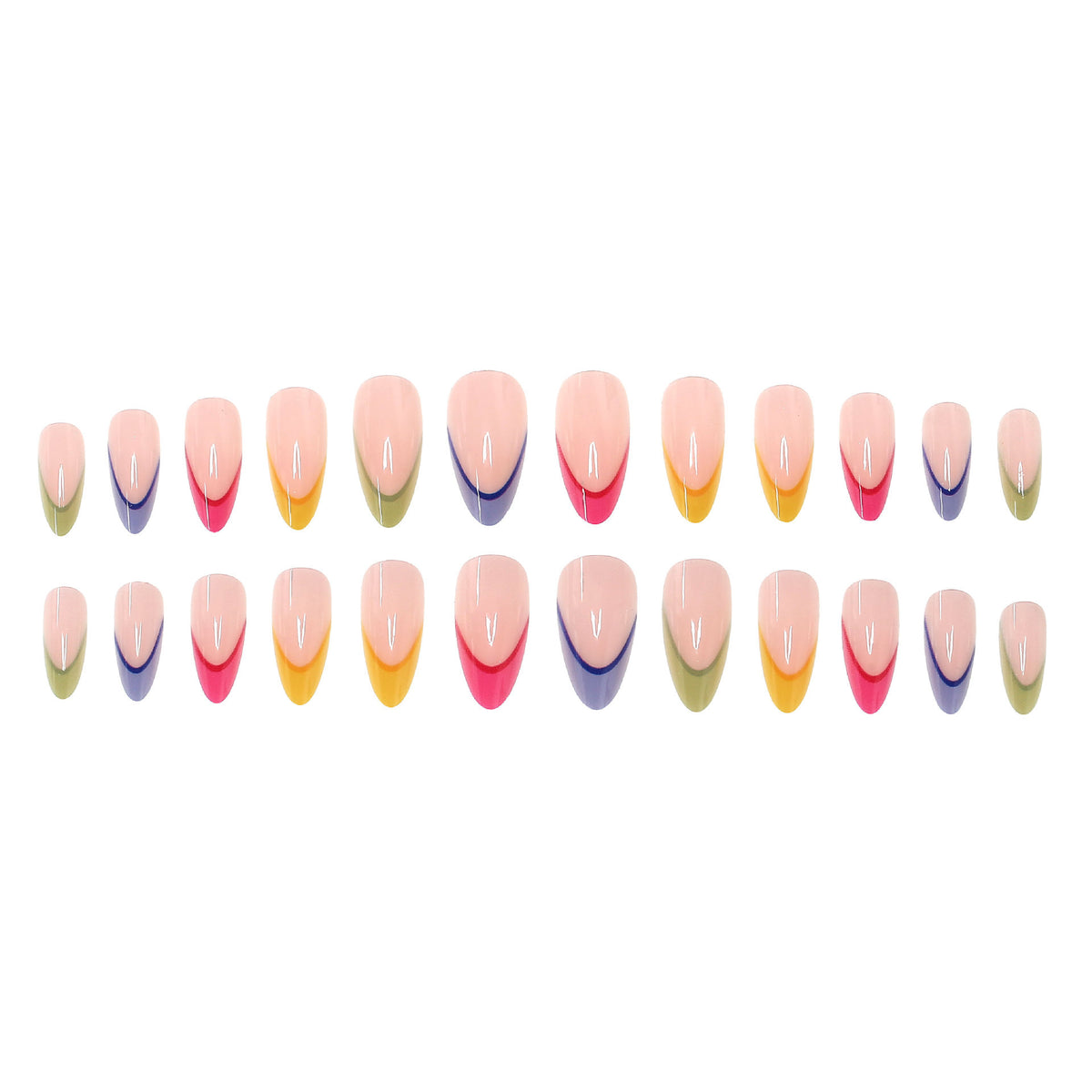 Trendige mehrfarbige French Tip Press-On Nägel
