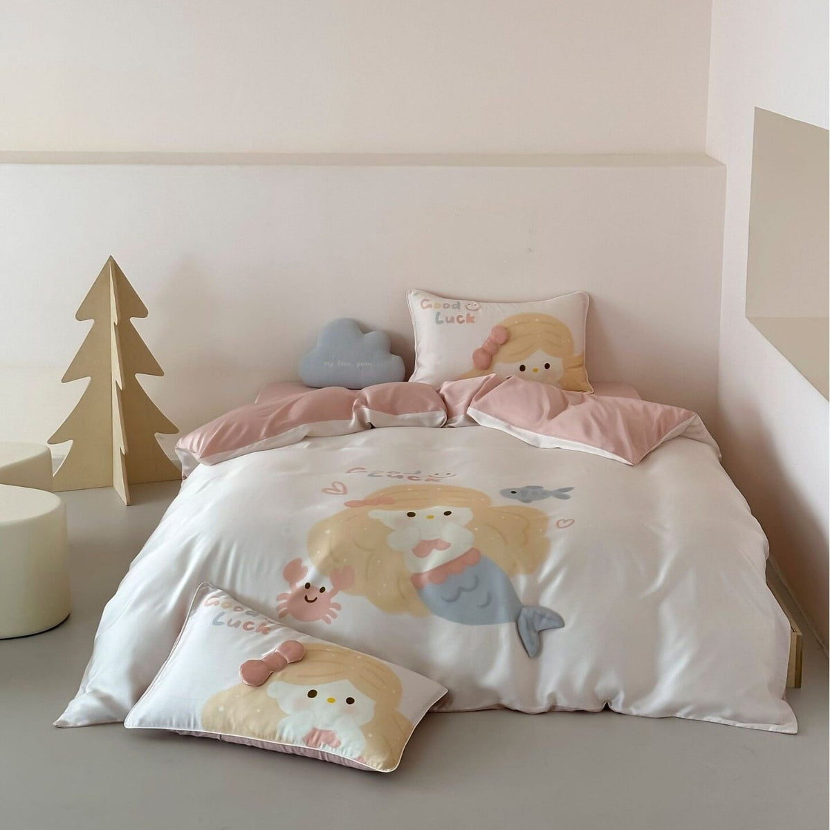 Kinder-Bettwäsche-Set mit niedlichem Pinguin-Motiv aus weichem Baumwollsatin und extraweichem Kopfkissen
